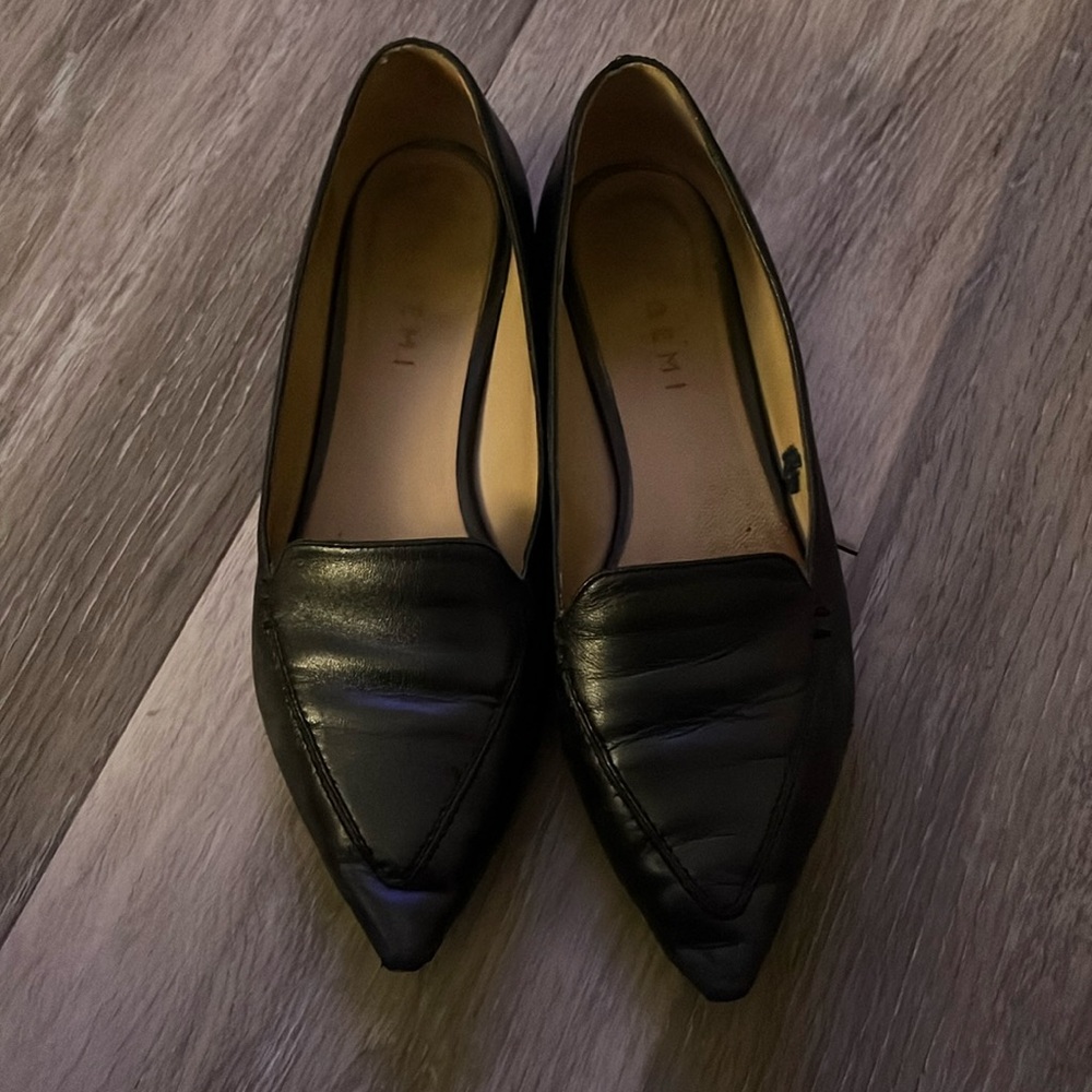 M. Gemi The Stellato” Black Sparkle Leather Pointed Flat Shoes Size 39